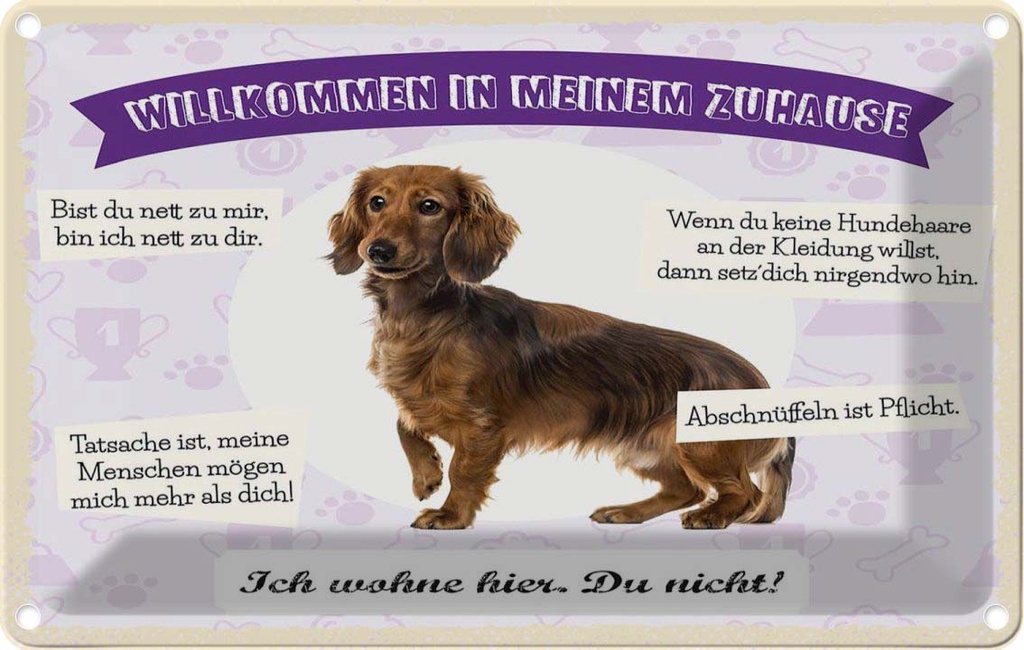 [LA-1783491] Blechschild 12x18 cm Tiere Dackel willkommen wohne hier Hund