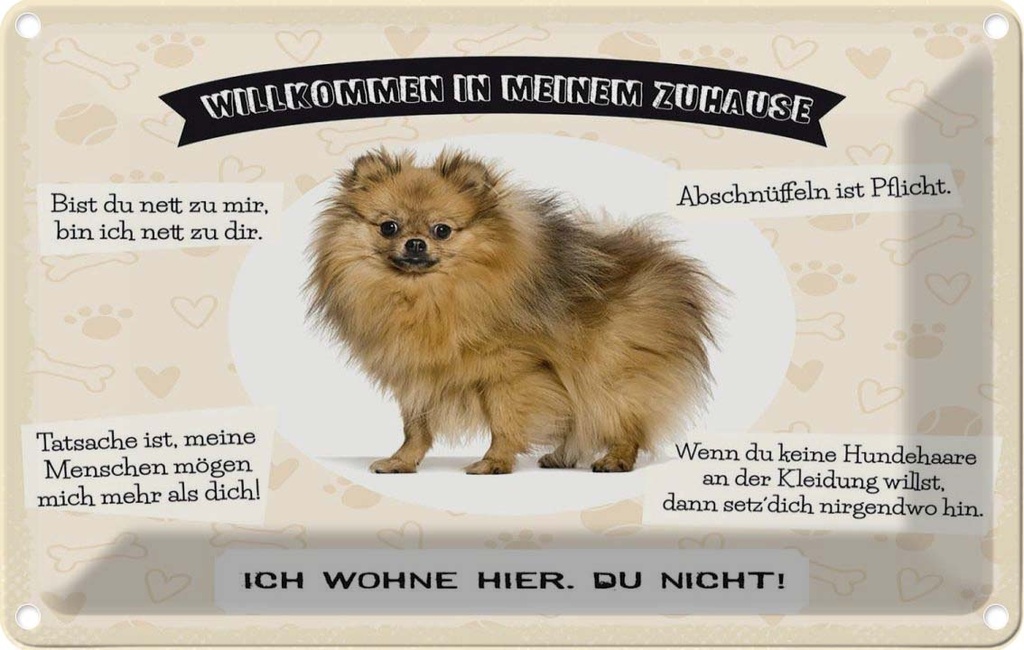 [LA-1783494] Blechschild 12x18 cm Tiere Spitz willkommen wohne hier Hund