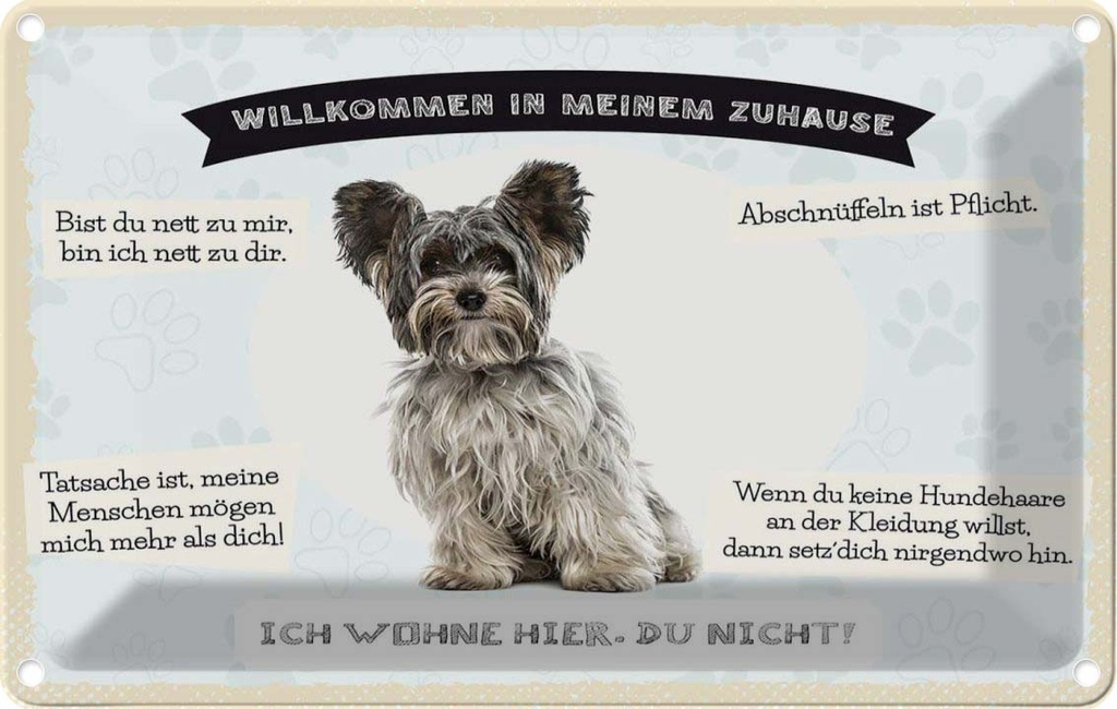 [LA-1783495] Blechschild 12x18 cm Tiere Yorkshire Terriere willkommen Hund