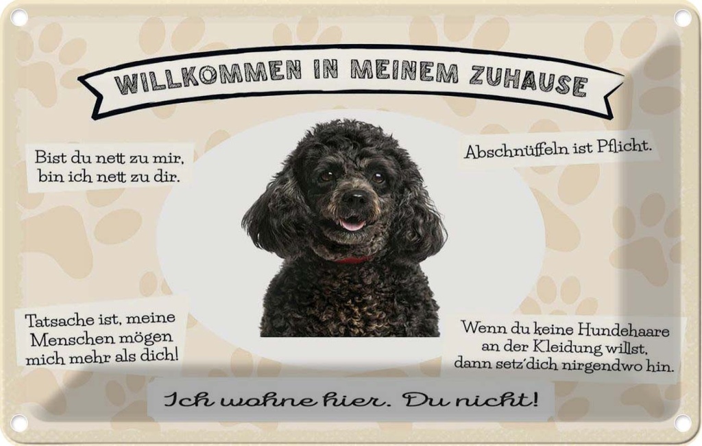 [LA-1783496] Blechschild 12x18 cm Tiere Pudel willkommen Zuhause Hund