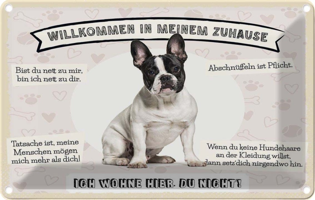 [LA-1783498] Blechschild 12x18 cm Frech Bulldog willkommen Zuhause Hund
