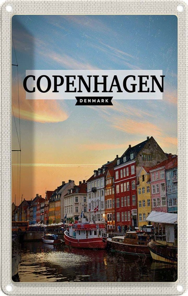 [LA-1783499] Blechschild 18x12 cm Copenhagen Denmark Sonnenuntergang Bildmotiv Reisemotiv Abenteuer Reisen
