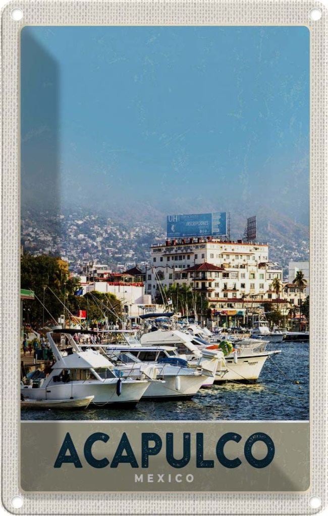 [LA-1783503] Blechschild 18x12 cm Acapulco Mexiko Yacht Gebirge Meer Bildmotiv Reisemotiv Abenteuer Reisen