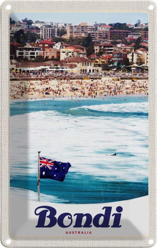 [LA-1783507] Blechschild 18x12 cm Bondi AustralienStrand Bildmotiv Reisemotiv Abenteuer Reisen