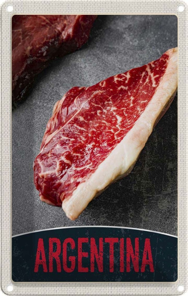 [LA-1783517] Blechschild 18x12 cm Argentinien Steak Fleisch Kuh Rind Bildmotiv Reisemotiv Abenteuer Reisen