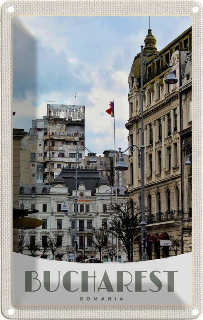 [LA-1783521] Blechschild 18x12 cm Bukarest Rumänien Hauptstadt Bildmotiv Reisemotiv Abenteuer Reisen