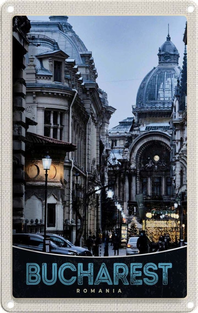 [LA-1783531] Blechschild 18x12 cm Bukarest Rumänien Stadt Bildmotiv Reisemotiv Abenteuer Reisen