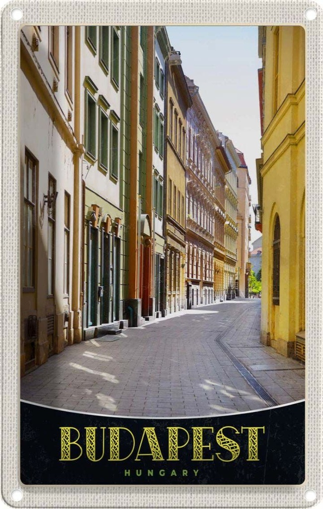 [LA-1783535] Blechschild 18x12 cm Budapest Ungarn Innenstadt Straße Bildmotiv Reisemotiv Abenteuer Reisen