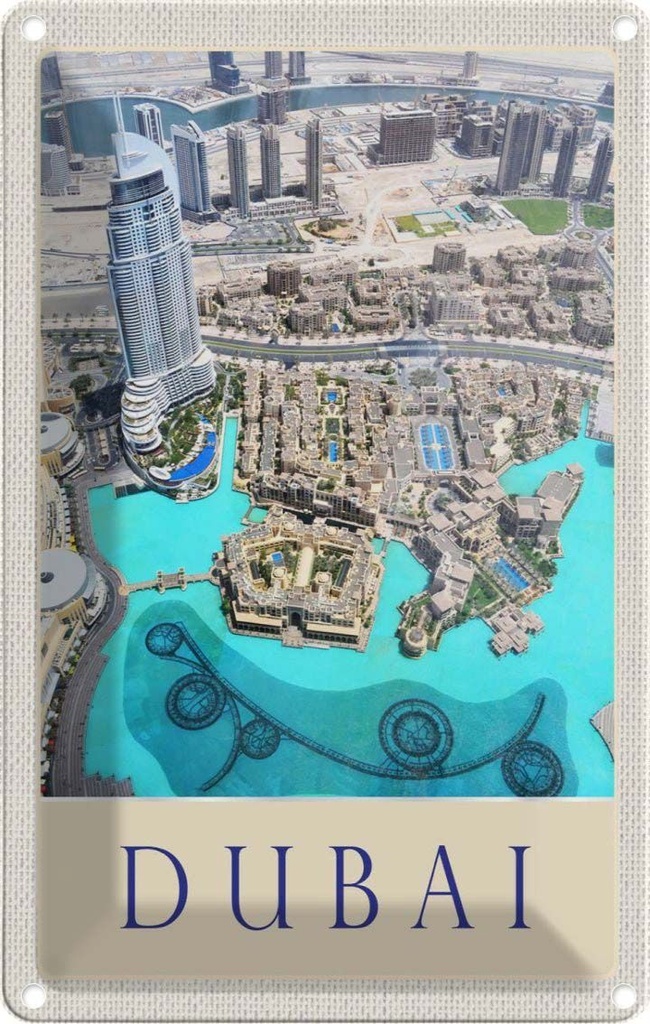 [LA-1783548] Blechschild 18x12 cm Aussicht auf Dubai Hochhaus Meer Bildmotiv Reisemotiv Abenteuer Reisen