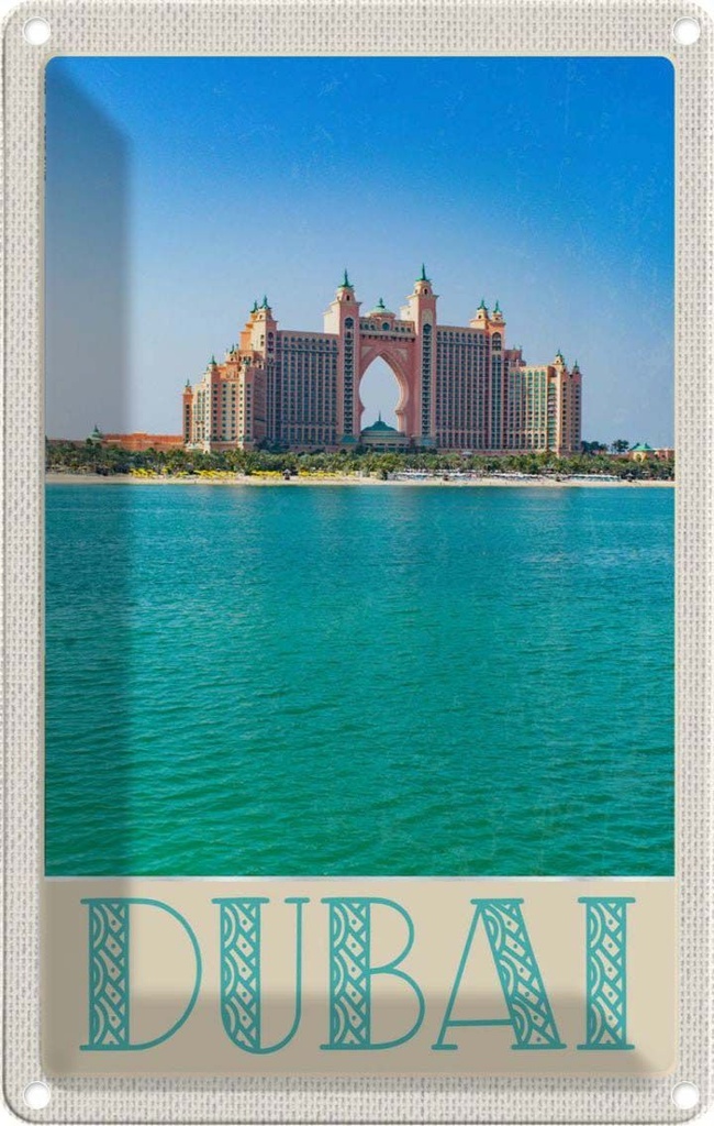 [LA-1783550] Blechschild 18x12 cm Dubai Strand Meer Moschee Sonne Bildmotiv Reisemotiv Abenteuer Reisen