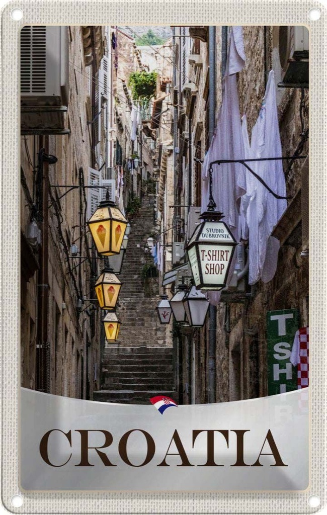 [LA-1783556] Blechschild 18x12 cm Kroatien Altstadt Treppen Laterne Bildmotiv Reisemotiv Abenteuer Reisen