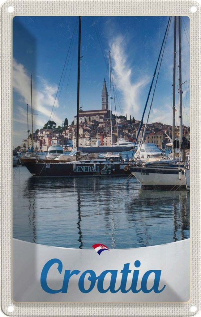 [LA-1783557] Blechschild 18x12 cm Kroatien Yacht Stadt Meer Bildmotiv Reisemotiv Abenteuer Reisen
