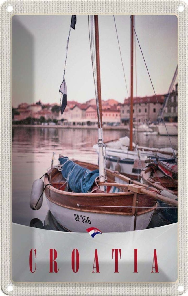 [LA-1783559] Blechschild 18x12 cm Kroatien Boote Stadt Meer Bildmotiv Reisemotiv Abenteuer Reisen