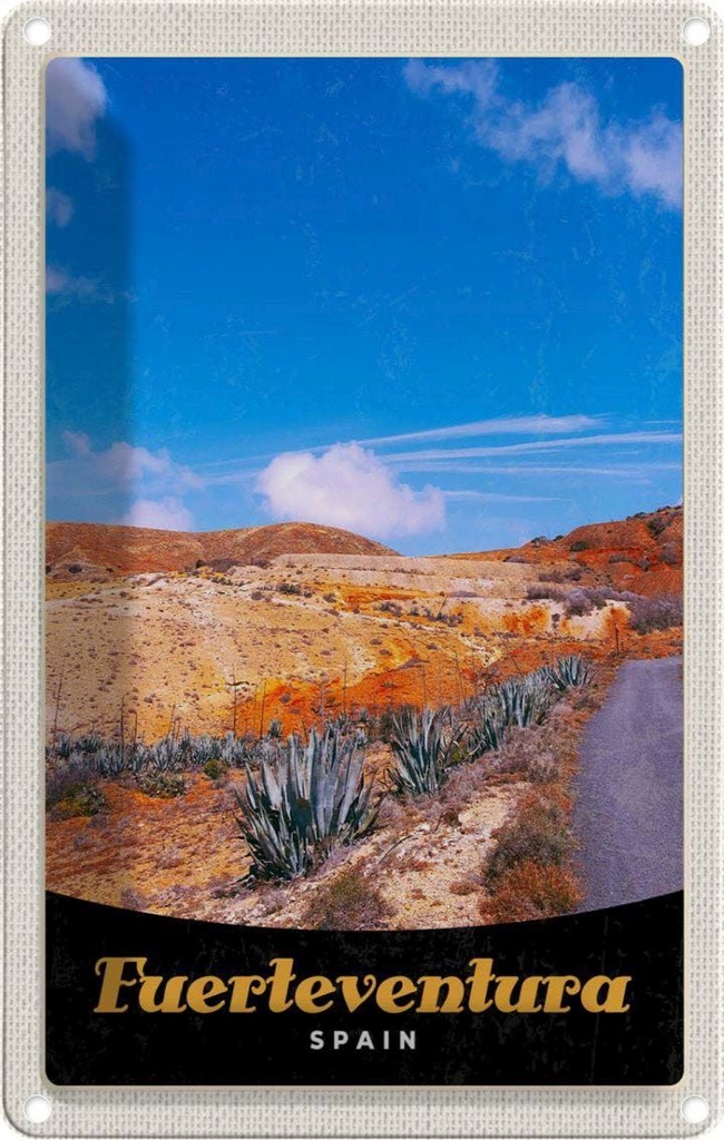 [LA-1783562] Blechschild 18x12 cm Fuerteventura Spanien Wüste Gebirge Bildmotiv Reisemotiv Abenteuer Reisen