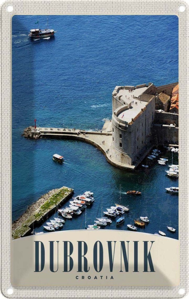 [LA-1783564] Blechschild 18x12 cm Dubrovnik Kroatien Meer Turm Bildmotiv Reisemotiv Abenteuer Reisen