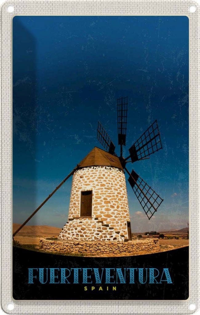 [LA-1783569] Blechschild 18x12 cm Fuerteventura Spanien Windrad Bildmotiv Reisemotiv Abenteuer Reisen