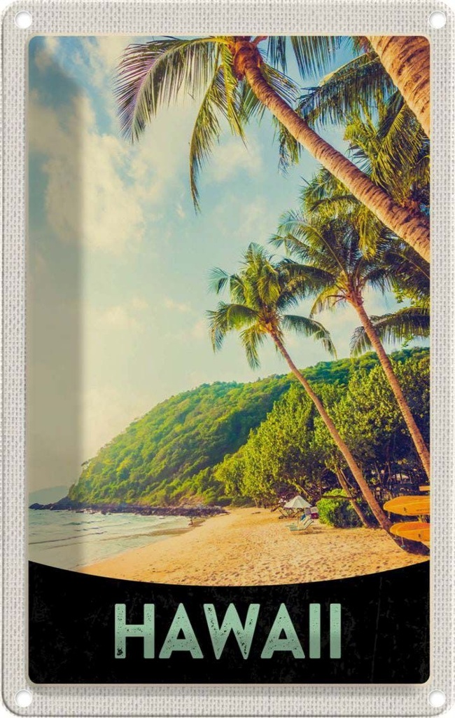 [LA-1783572] Blechschild 18x12 cm Hawaii Insel Strand Palmen Sonne Bildmotiv Reisemotiv Abenteuer Reisen