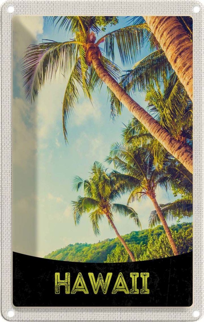 [LA-1783573] Blechschild 18x12 cm Hawaii Insel Strand Palmen Meer Bildmotiv Reisemotiv Abenteuer Reisen