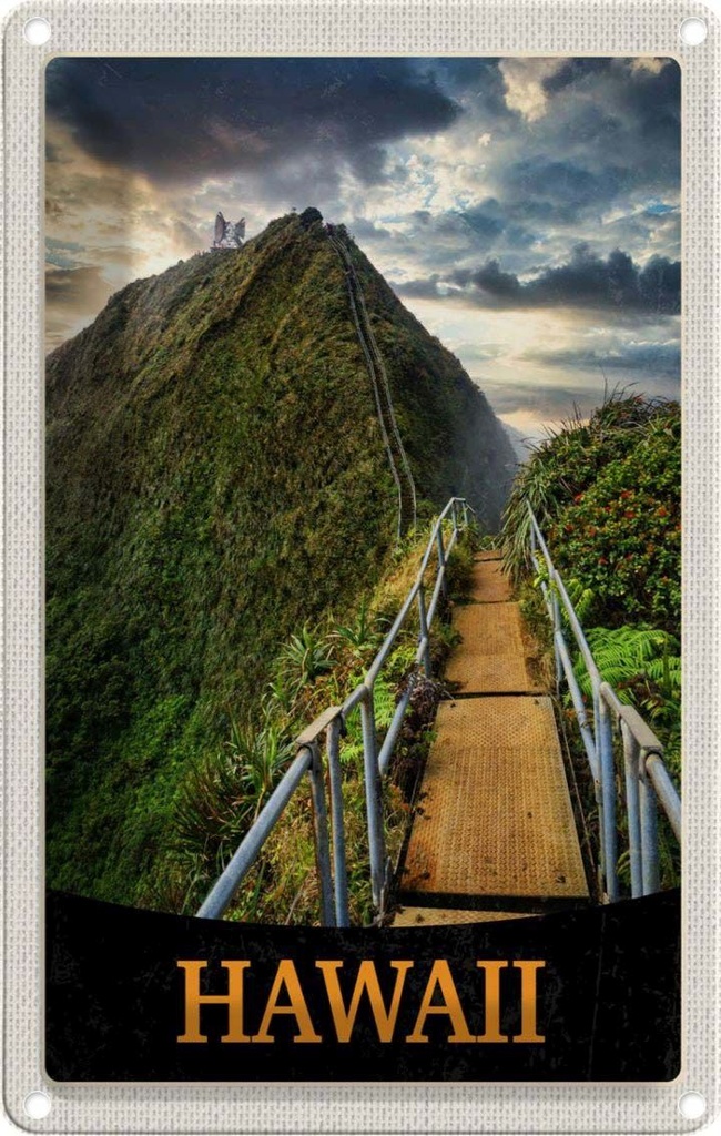 [LA-1783574] Blechschild 18x12 cm Hawaii Insel Strand Palmen Natur Bildmotiv Reisemotiv Abenteuer Reisen