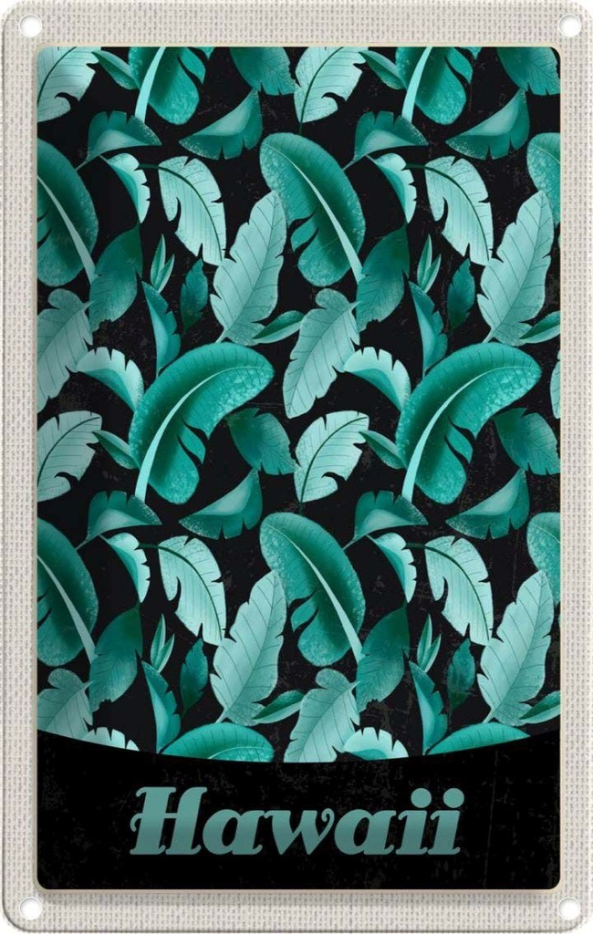 [LA-1783575] Blechschild 18x12 cm Hawaii Insel Strand Blätter blau Bildmotiv Reisemotiv Abenteuer Reisen