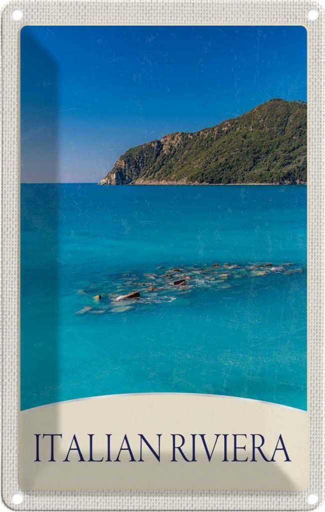 [LA-1783576] Blechschild 18x12 cm Italien Riviera Strand blau Meer Bildmotiv Reisemotiv Abenteuer Reisen