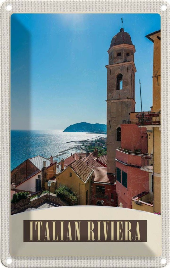 [LA-1783585] Blechschild 18x12 cm Italien Riviera Meer Stadt Strand Bildmotiv Reisemotiv Abenteuer Reisen
