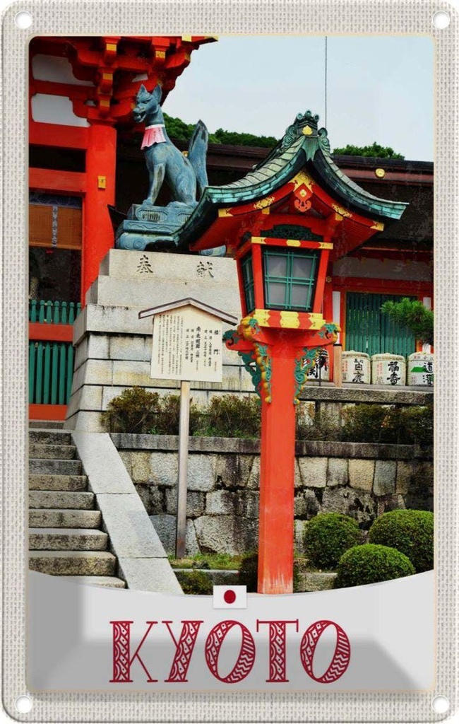 [LA-1783593] Blechschild 18x12 cm Kyoto Japan Skulptur Fuchs Bildmotiv Reisemotiv Abenteuer Reisen