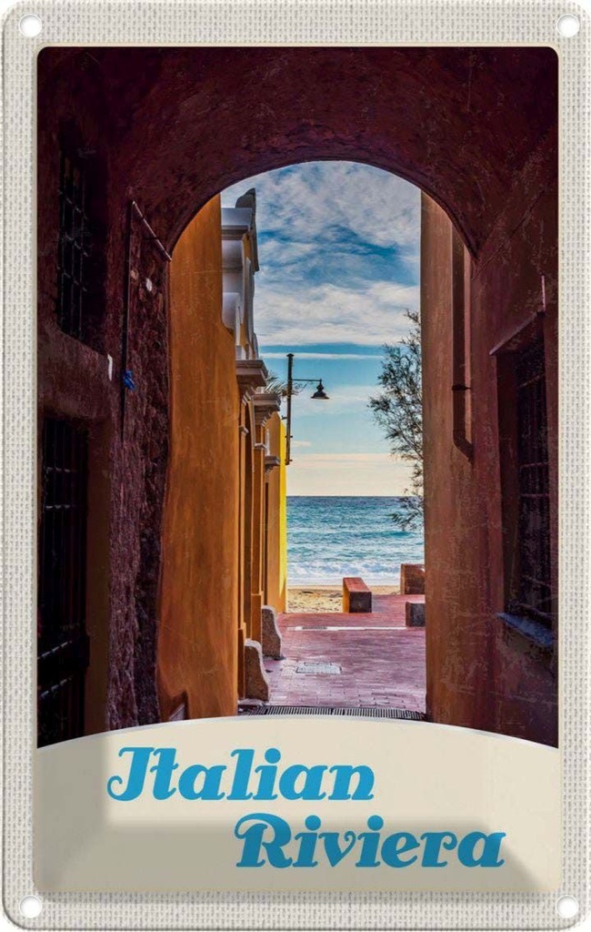 [LA-1783594] Blechschild 18x12 cm Italien Riviera Strand Meer Bildmotiv Reisemotiv Abenteuer Reisen