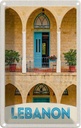 Blechschild 18x12 cm Libanon Gebäude blaue Tür Bildmotiv Reisemotiv Abenteuer Reisen