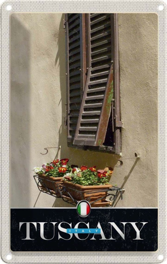 Blechschild 18x12 cm Toskana Italien Gebäude Blumen Bildmotiv Reisemotiv Abenteuer Reisen