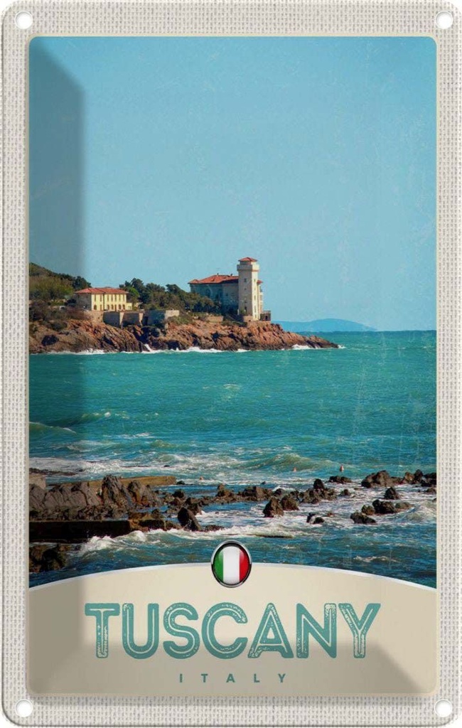 Blechschild 18x12 cm Toskana Italien Meer Strand Haus Bildmotiv Reisemotiv Abenteuer Reisen
