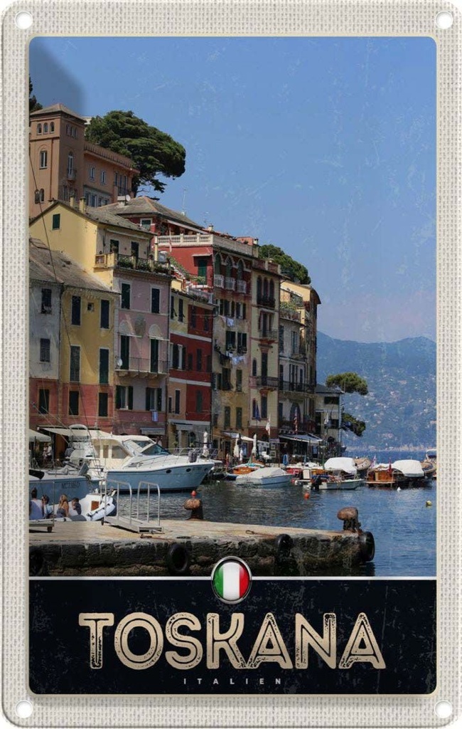 Blechschild 18x12 cm Toskana Italien Gebäude Meer Bildmotiv Reisemotiv Abenteuer Reisen
