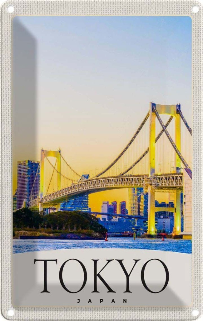 Blechschild 18x12 cm Tokio Asien Japan Brücke Hochhaus Bildmotiv Reisemotiv Abenteuer Reisen