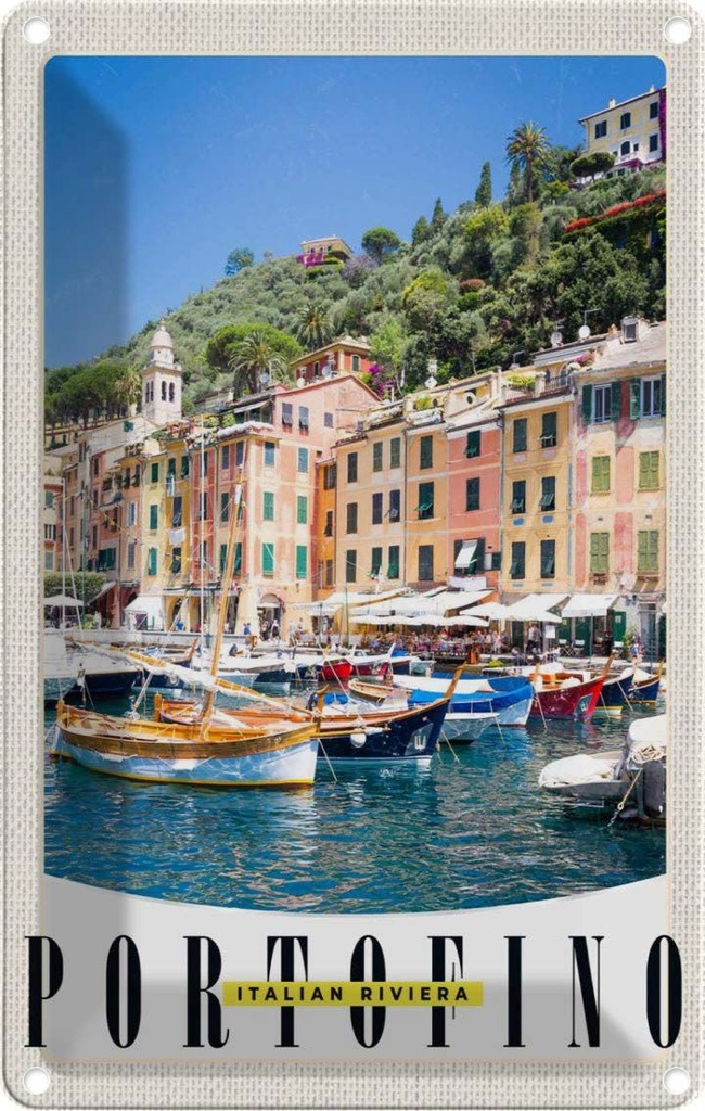 Blechschild 18x12 cm Portofino Italien Riviera Meer Bildmotiv Reisemotiv Abenteuer Reisen