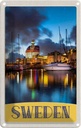 Blechschild 18x12 cm Schweden Boote Gebäude Meer Bildmotiv Reisemotiv Abenteuer Reisen