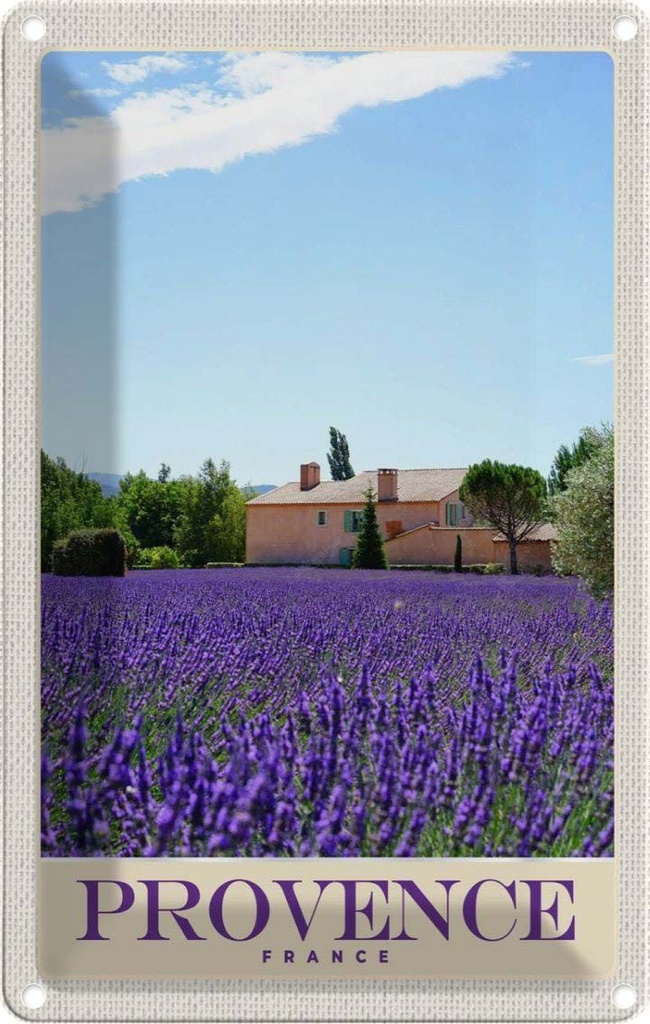 [LA-1783679] Blechschild 18x12 cm Provence Frankreich Natur Haus lila Abenteuer Reisen Urlaub