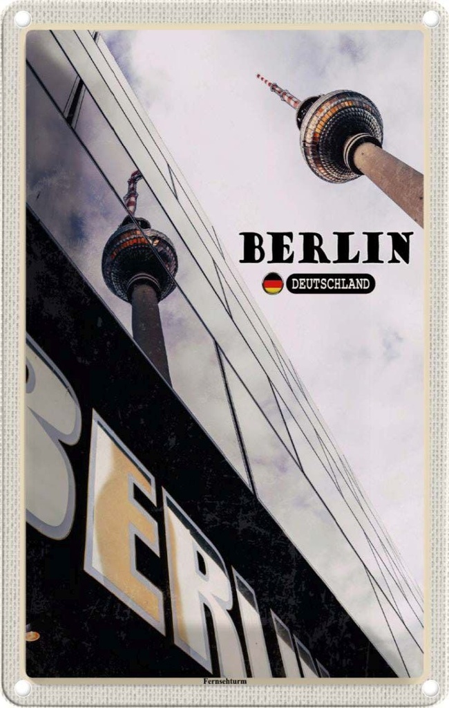 Blechschild 18x12 cm Berlin Fernsehturm Bildmotiv Reisemotiv Abenteuer Reisen