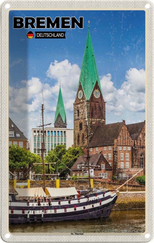 Blechschild 18x12 cm Bremen St. Martini Bildmotiv Reisemotiv Abenteuer Reisen