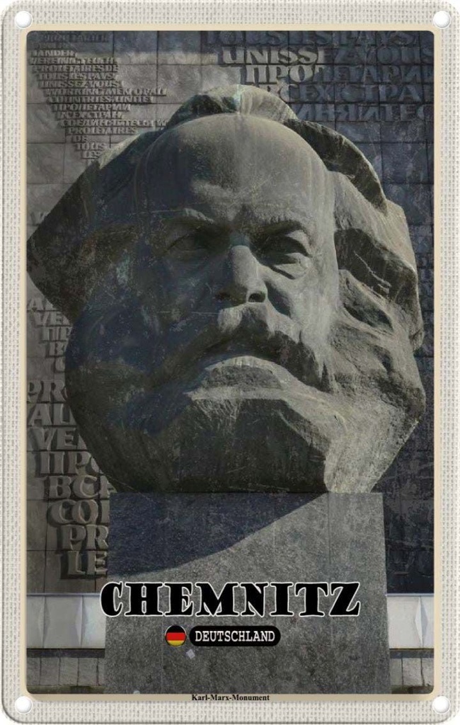 Blechschild 18x12 cm Chemnitz Karl-Marx-Monument Bildmotiv Reisemotiv Abenteuer Reisen
