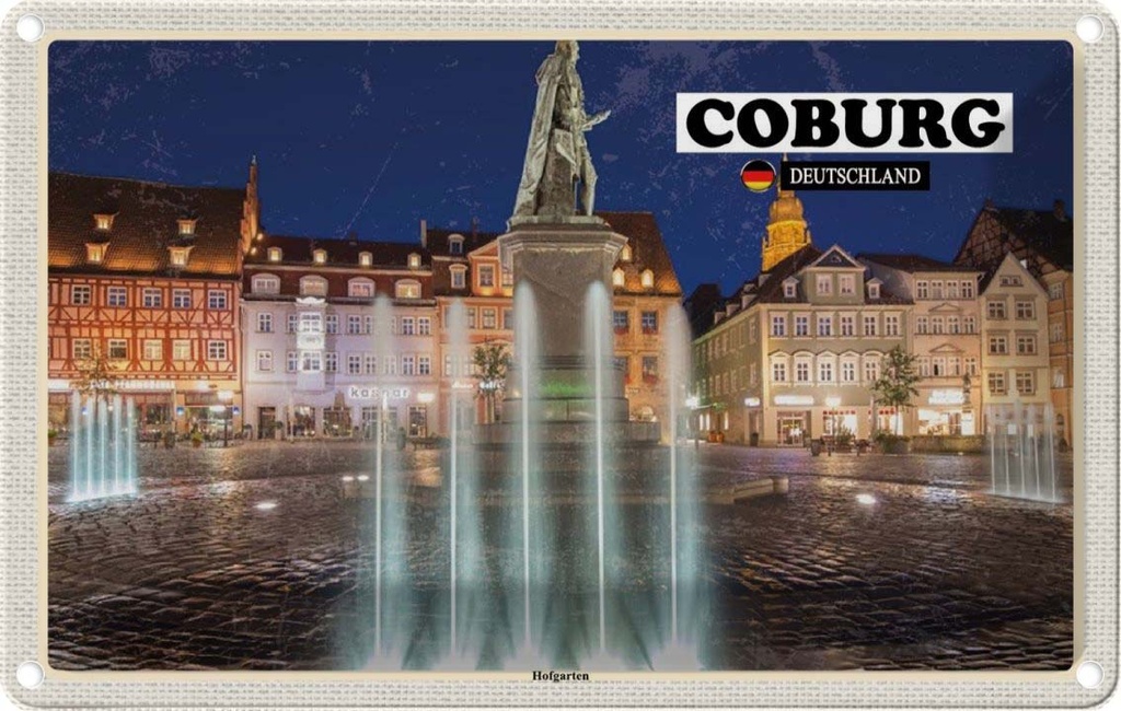 Blechschild 12x18 cm Coburg Hofgärten Skulptur Bildmotiv Reisemotiv Abenteuer Reisen