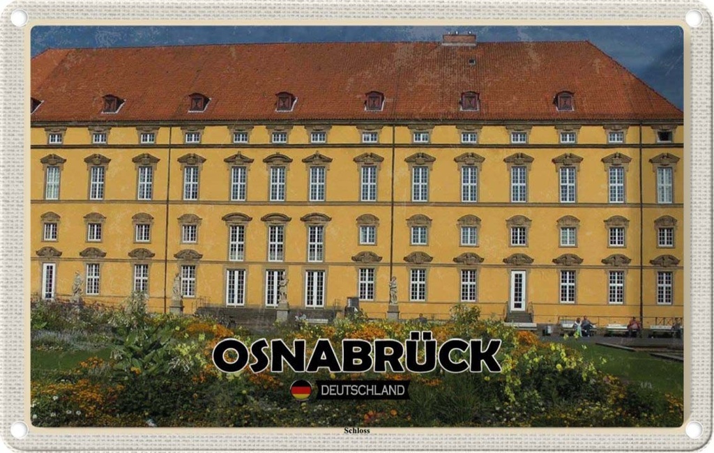 Blechschild 12x18 cm Osnabrück Schloss Mittelalter Bildmotiv Reisemotiv Abenteuer Reisen