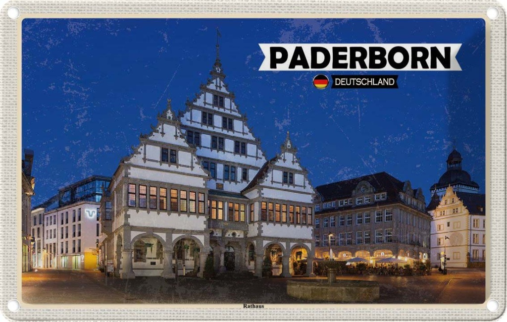 Blechschild 12x18 cm Paderborn Rathaus Altstadt Bildmotiv Reisemotiv Abenteuer Reisen