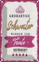 Blechschild 18x12 cm Großartige Schwester werden Tante Spruch Zitat