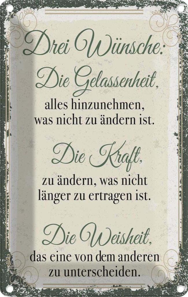 [LA-1784016] Blechschild 18x12 cm 3 Wünsche Gelassenheit Krafrt Spruch Zitat