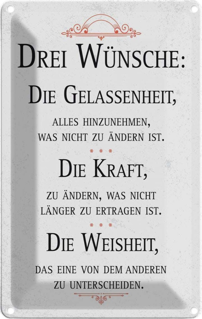 [LA-1784017] Blechschild 18x12 cm Drei Wünsche Gelassenheit Weisheit Spruch Zitat
