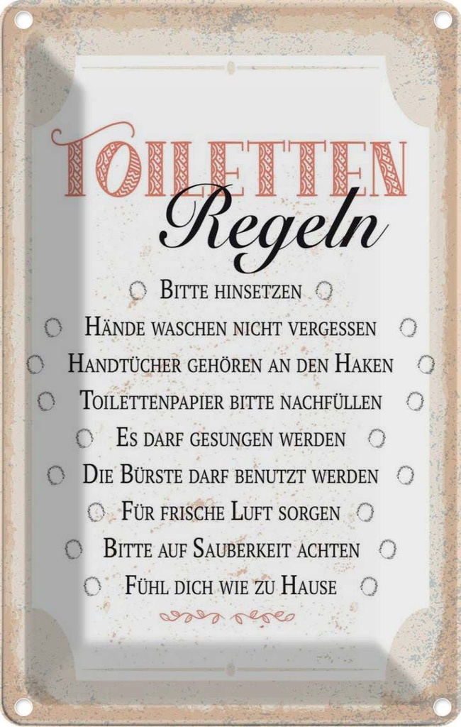 [LA-1784050] Blechschild 18x12 cm Toiletten Regeln bitte hinsetzen Spruch Zitat