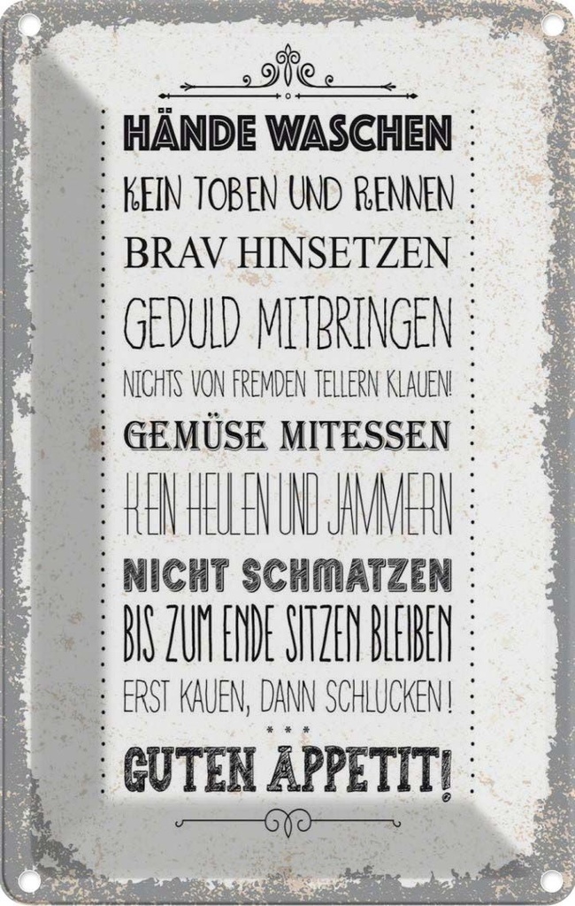 [LA-1784054] Blechschild 18x12 cm Hände waschen kein toben rennen Spruch Zitat