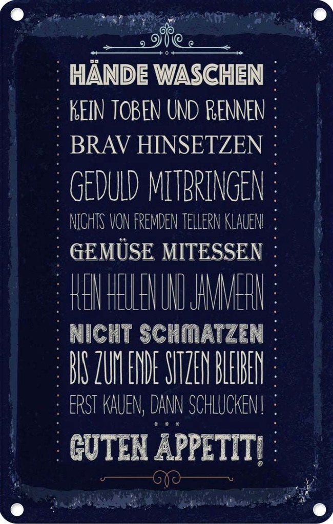 [LA-1784055] Blechschild 18x12 cm Hände waschen kein toben Spruch Zitat