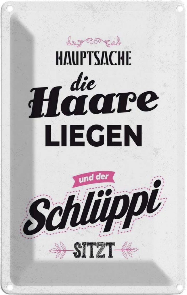 [LA-1784066] Blechschild 18x12 cm Hauptsache Haare liegen Schlüppi Spruch Zitat