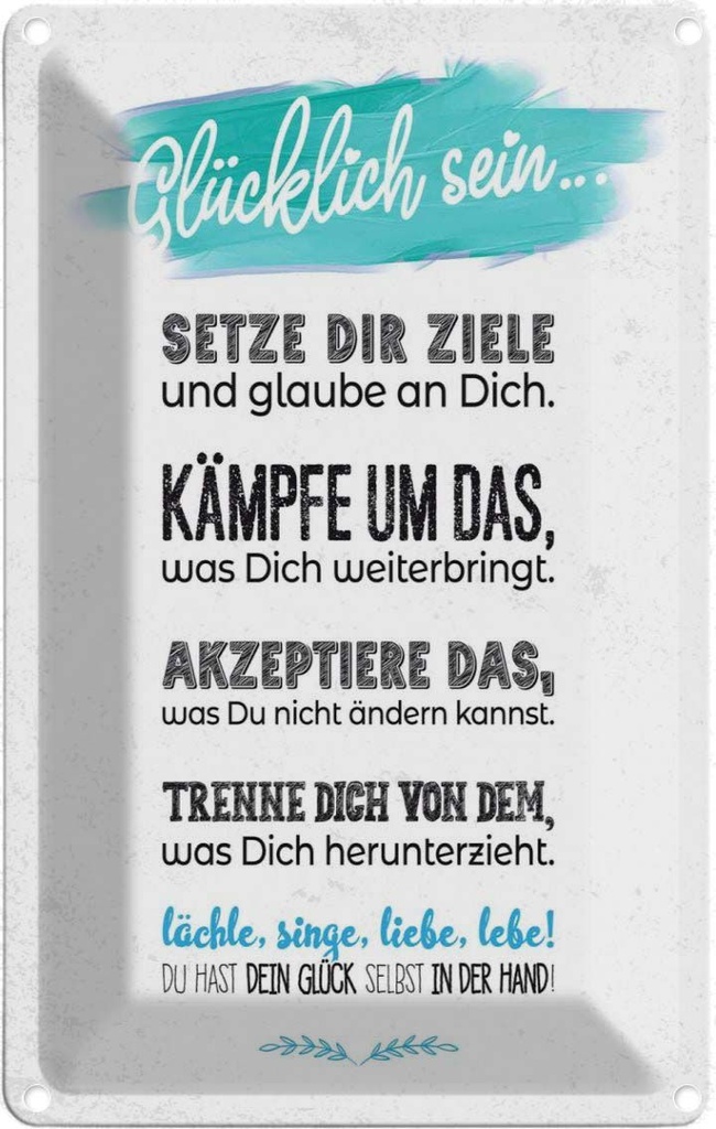 [LA-1784067] Blechschild 18x12 cm Glücklich sein setze dir Ziele Spruch Zitat